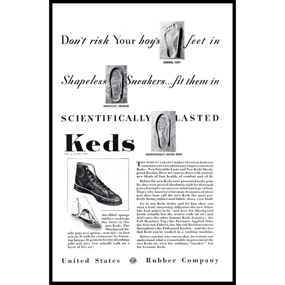 1934 Ked's Shoes High Tops Sneakers Vintage Print Ad Wall Art